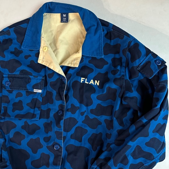 FLAN Labs Find The Farm Blue Cow Print Camouflage Canvas Jacket - Picture 5 of 11
